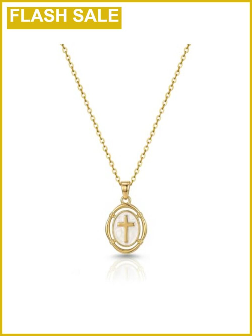 14K Gold Plated Cross Pendant Necklace Adjustable 16.5in+2in